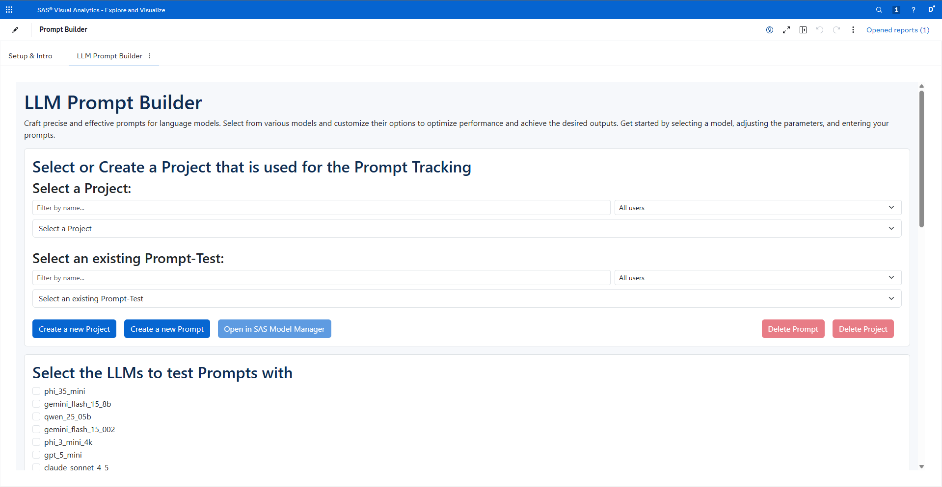 The LLM Prompt Builder embedded in a Visual Analytics report