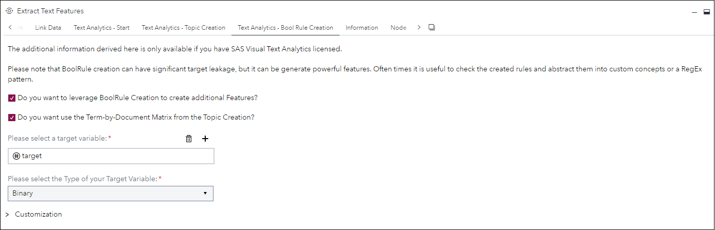 Text Analytics Bool Rule Creation