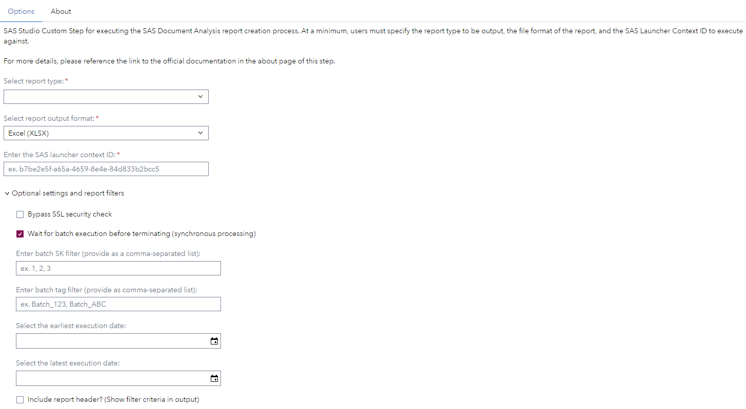 SDA produce usage report options page